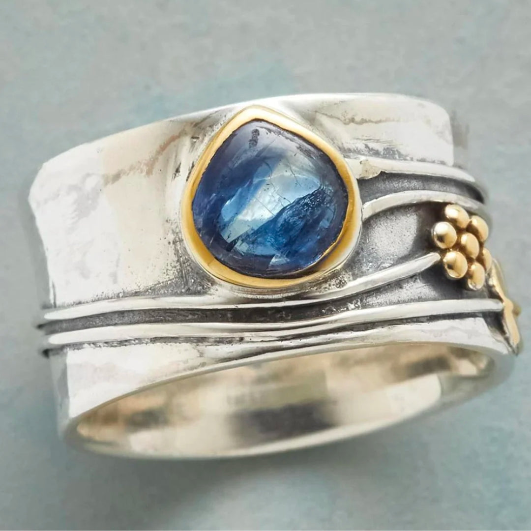 Anello Boho in Argento con Pietra Blu