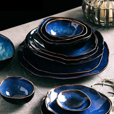 Set da Pranzo in Ceramica Blu a Forma Irregolare