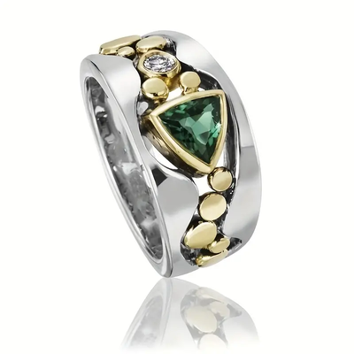 Anello Vintage in cristallo Verde in argento