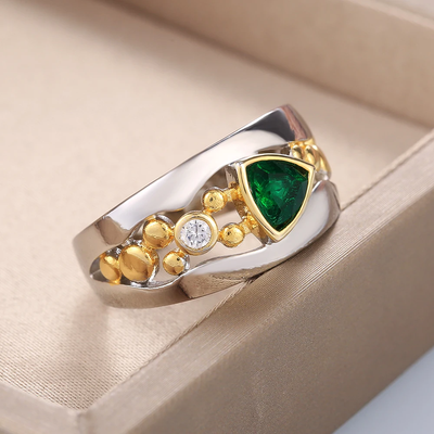 Anello Vintage in cristallo Verde in argento