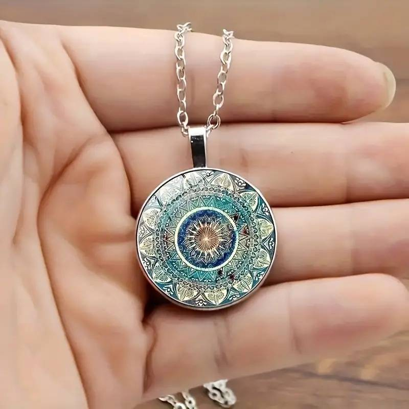 Collana vintage Mandala rotonda blu