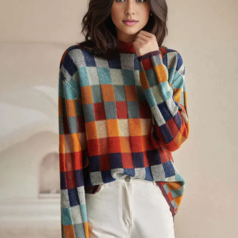 PENELOPE™ | MAGLIONE PATCHWORK CON COLLO ALTO