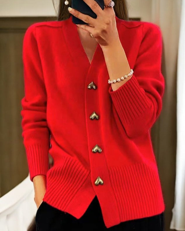 Léa - Cardigan Elegante con Bottoni a Forma di Cuore